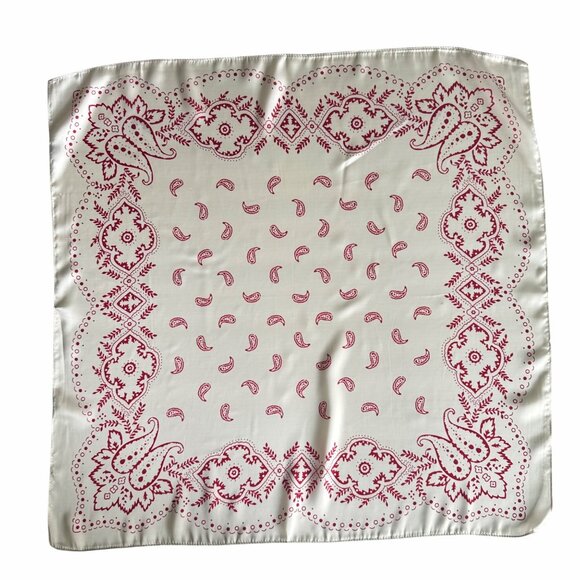 ✨Elegant Silky Square Scarf Retro Print White Burgundy Paisley Head Wrap Bandana - Picture 2 of 4